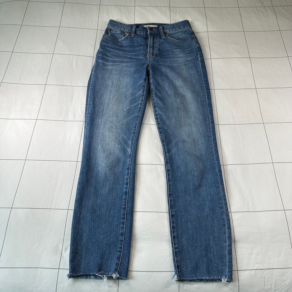 Madewell Straight Leg Jeans in Medium Blue with Frayed Hem
